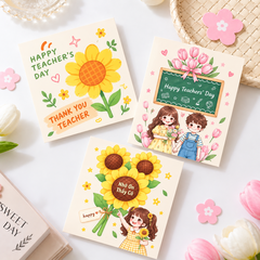 Set 30 thẻ/thiệp giấy 20.11 - 3 mẫu kt 8cmx11cm (em bé hoa hướng dương, em bé hoa tuylip).