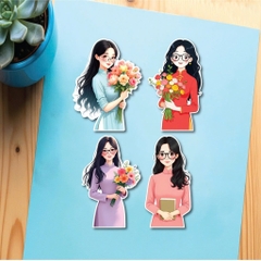 Set 40 thẻ giấy -CÔ GIÁO mix 4 mẫu (áo dài 4 màu đỏ hồng tím xanh).