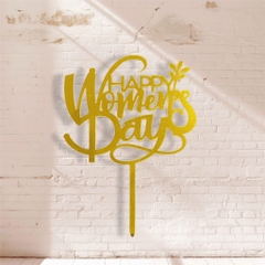 Set 10 mica Happy women's day gắn cành lá ở cuối-VÀNG.