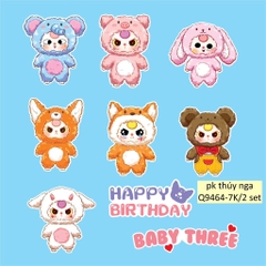 Combo 2 set giấy -BABY THREE (mẫu 2 -nhân vật baby three mix mầu và chữ baby three hồng).
