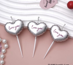 Vỉ nến 3 trái tim có chữ love you-MÀU BẠC.
