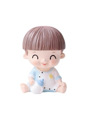 Tượng bé trai ôm bình sữa XANH (tóc mái bằng)-SỨ.