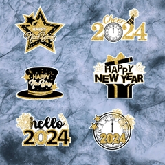 Combo 2 Set giấy TẾT- Hello 2024 vàng-đen (ép nhũ).