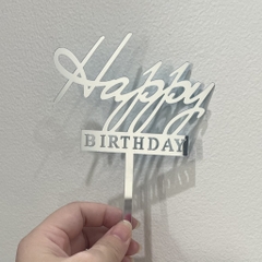 Set 10 mica HPBD chữ kiểu (chữ BIRTHAY chữ in hoa)-MÀU BẠC.