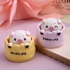 Set 4 tượng heo (lợn) sứ nằm giỏ có lò xo.