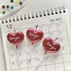 Vỉ nến 3 trái tim có chữ love you-MÀU ĐỎ.