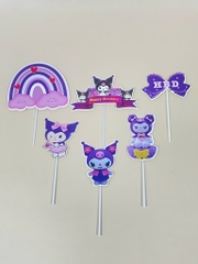 10 set giấy kuromi tím cầu vồng (chữ hpbd có hình kuromi đen và hộp quà) DL.
