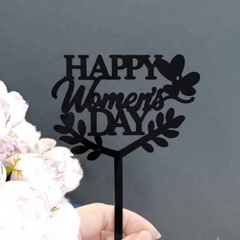 Set 10 mica women's day chữ in gắn lá 2 bên-MÀU ĐEN.