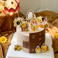 Combo 5 set giấy SX- cô gái màu vàng (giỏ hoa và mũ).