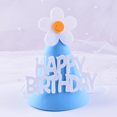 Set 10 mũ  sinh nhật vải dạ HPBD XANH NHẠT-gắn hoa kt 12x14cm.