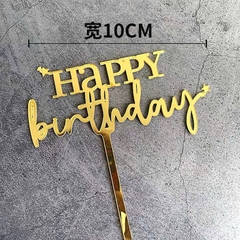 10 mica HPBD chữ kiểu, Happy in hoa-MÀU VÀNG.