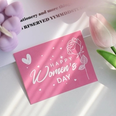 Combo 18 thẻ giấy Happy women's day hình CHỮ NHẬT màu HỒNG.