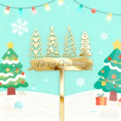 Set 10 Mica merry christmas gắn hình 4 CÂY THÔNG-màu vàng.