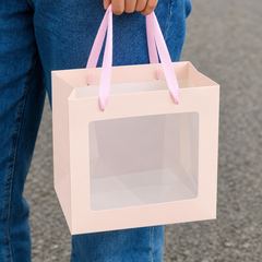 Set 10 túi giấy cửa sổ kt 20x20x20cm-MÀU HỒNG CAM.
