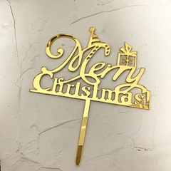 Set 10 Mica merry christmas gắn hộp quà-vàng (noel)..