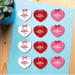 60 thẻ giấy Happy Women's day trái tim GẮN NƠ mix màu hồng-đỏ-trắng (kt 6.5x3.5cm).