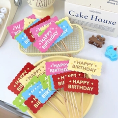Set 50 thẻ giấy HPBD -  hinh chữ nhật viền sóng mix sắc màu (tone màu đậm).