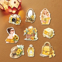Combo 5 set giấy SX- cô gái màu vàng (giỏ hoa và mũ).