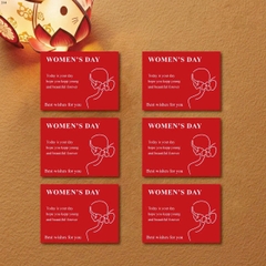 set 30 thẻ chữ nhật Happy women's day hình cô gái-MÀU ĐỎ (kt 6x8cm).