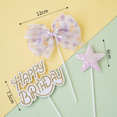 Set 3 chi tiết (nơ vải-ngôi sao vải-chữ HPBD)-TÍM.