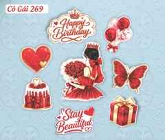 10 set giấy cô gái (màu đỏ ôm hoa + trái tim đỏ+ chùm bóng) -  HD 269.