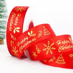Ruybang noel-màu đỏ in họa tiết màu vàng khổ to (2.5 cm x 36m).