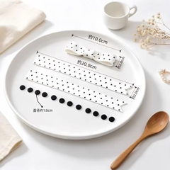 Set nơ dây đất nặn chấm bi -TRẮNG + 10 hạt tròn màu đen.