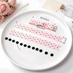 Set nơ dây đất nặn chấm bi -HỒNG +10 hạt tròn màu đen.