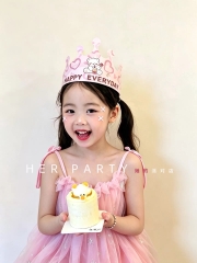 Set 10 mũ sinh nhật hình vương miện-Hồng nhạt (gấu trà sữa).