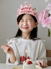Set 10 mũ sinh nhật hình vương miện-HỒNG (gấu nâu đậm).