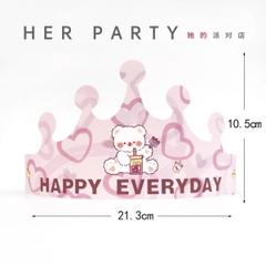 Set 10 mũ sinh nhật hình vương miện-Hồng nhạt (gấu trà sữa).