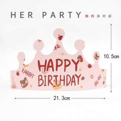 Set 10 mũ sinh nhật hình vương miện-HỒNG (gấu nâu đậm).