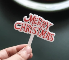 Set 100 cây nhựa chữ Merry christmas màu đỏ.