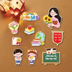 5 set giấy 20.11-  cô mẫu 7 (cô giáo và học sinh- cô áo hồng ôm hoa hướng dương).