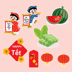 combo 2 set giấy TẾT- 2 em bé, dưa hấu, bánh chưng, lì xì.