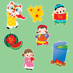Combo 2 set giấy TẾT- em bé, dưa hấu, nồi bánh chưng.