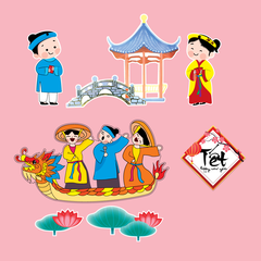 MUA 1 TẶNG 1 -Combo 2 set giấy TẾT- lễ hội mùa xuân (ca hát chèo thuyền).