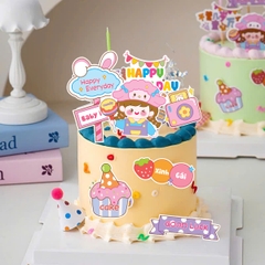 Combo 2 set giấy - bé gái cầm kẹo mút sắc màu + bánh cupcake.