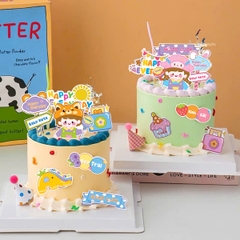 Combo 2 set giấy - bé gái cầm kẹo mút sắc màu + bánh cupcake.