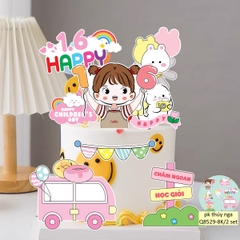 Combo 2 set giấy (1-6)- bé GÁI giơ 2 tay số 1.6 và ô tô hồng (mẫu mới).