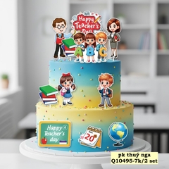 Combo 2 set giấy 20.11 - thầy cô giáo và học sinh cầm chữ cái ABC.