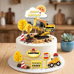 Combo 5 set giấy - em bé lái xe công trình và cây màu cam.