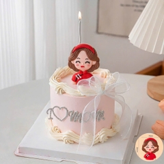 Tượng nhựa dẻo - mẹ áo dài đỏ, bờm tóc đỏ.