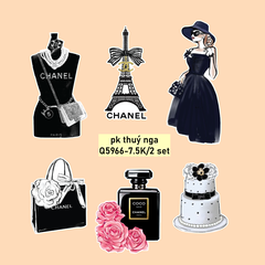 10 set giấy-cô gái váy đen chanel, tháp pari và bánh sinh nhật  (5 túi x 2 set/túi) (chú ý).