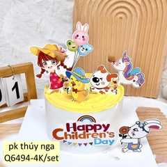 Set giấy 1-6  bé gái cầm bóng bay hình thỏ.
