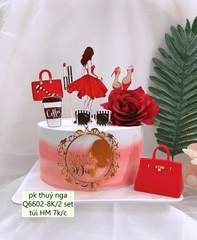 Combo 2 set giấy cô gái váy đỏ-túi đỏ-giày đỏ.
