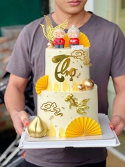 Set 3 quạt giấy màu vàng (HD).