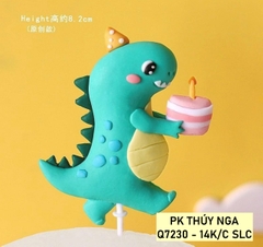 Tượng khủng long xanh cầm bánh (silicon).
