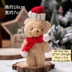 Gấu bông màu nâu gồm cả mũ và khăn (kt 7x 16cm).