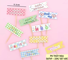 Set 60 cây cắm giấy HPBD hình chữ nhật họa tiết caro sắc màu (mẫu 2).